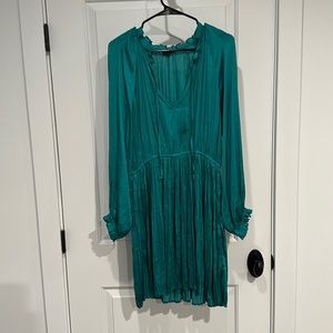 Current Air teal long sleeve mini pleated dress